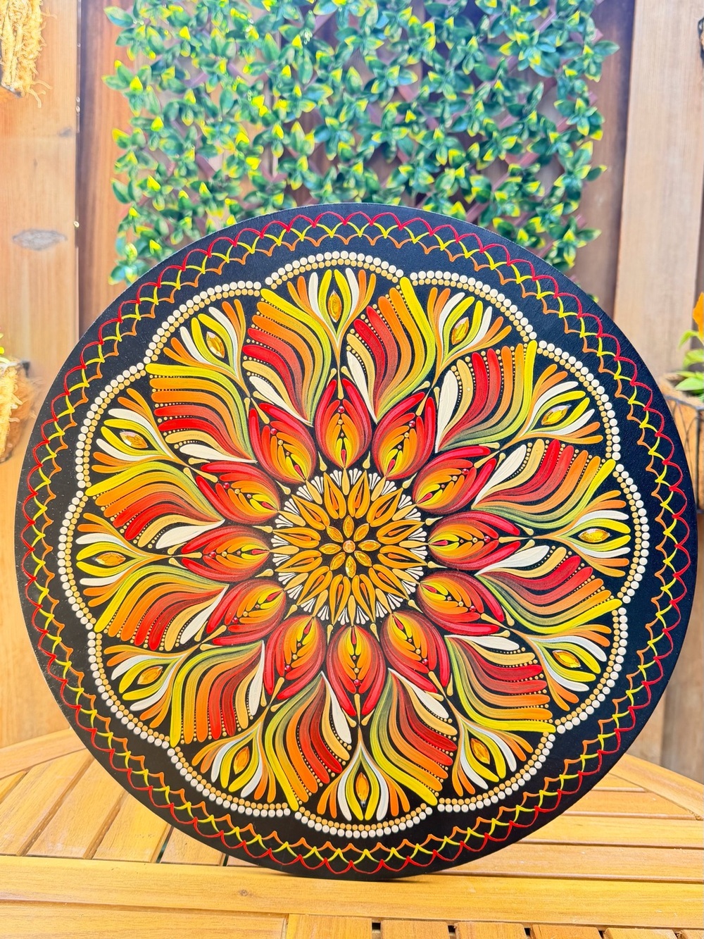 Hand Painted Mandala Wall Art 17”. Wooden Mandala. Boho Wall Decor.Spiritual Art